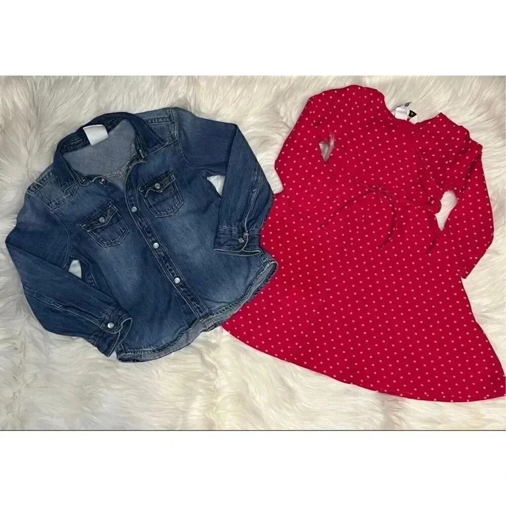 H & M denim shirt/faux wrap polka dot dress Size 18-24 months